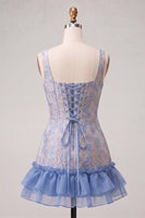 Load image into Gallery viewer, Champagne Jacquard Corset Ruffled A-Line Short Cocktail Dress