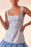 Load image into Gallery viewer, Champagne Jacquard Corset Ruffled A-Line Short Cocktail Dress