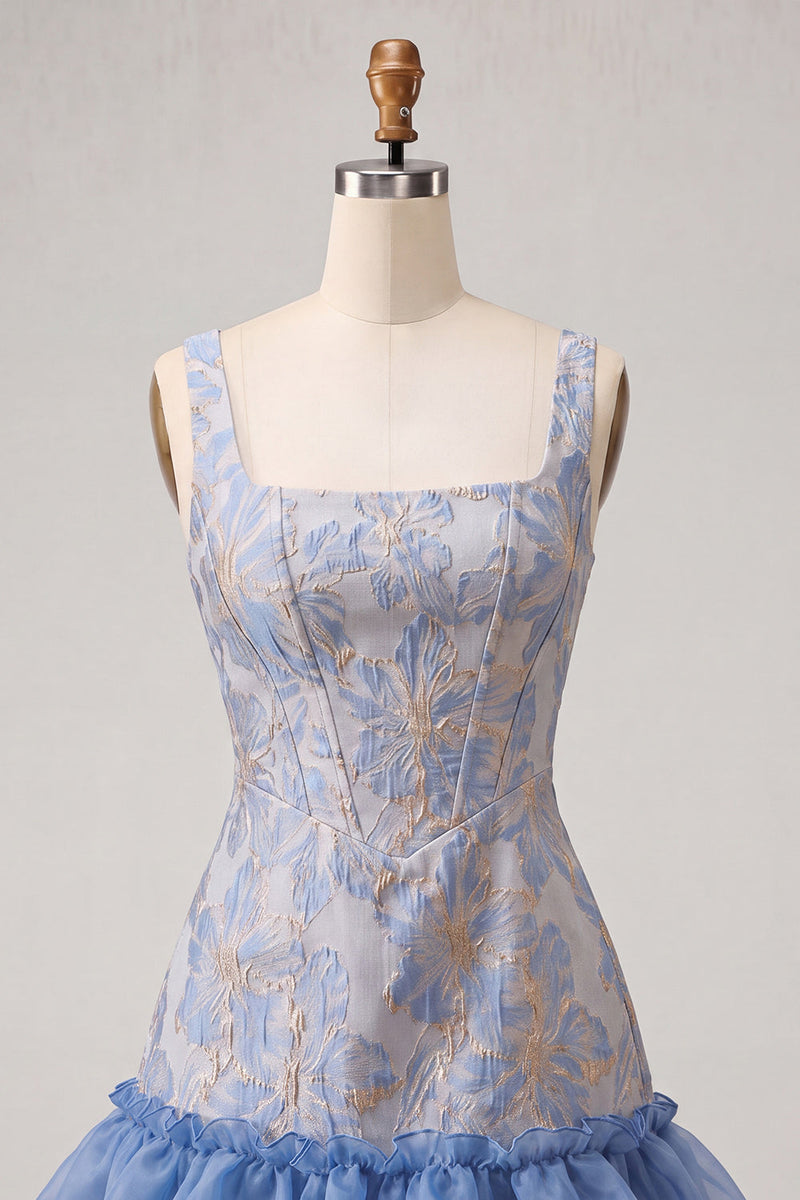 Load image into Gallery viewer, Champagne Jacquard Corset Ruffled A-Line Short Cocktail Dress