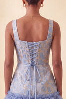 Load image into Gallery viewer, Champagne Jacquard Corset Ruffled A-Line Short Cocktail Dress