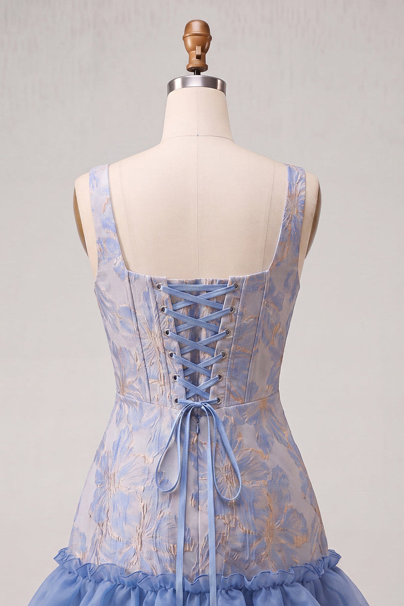 Load image into Gallery viewer, Champagne Jacquard Corset Ruffled A-Line Short Cocktail Dress