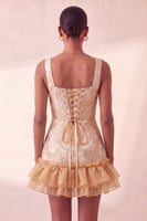 Load image into Gallery viewer, Champagne Jacquard Corset Ruffled A-Line Short Cocktail Dress