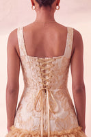 Load image into Gallery viewer, Champagne Jacquard Corset Ruffled A-Line Short Cocktail Dress