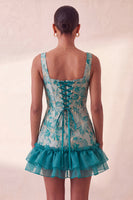 Load image into Gallery viewer, Champagne Jacquard Corset Ruffled A-Line Short Cocktail Dress