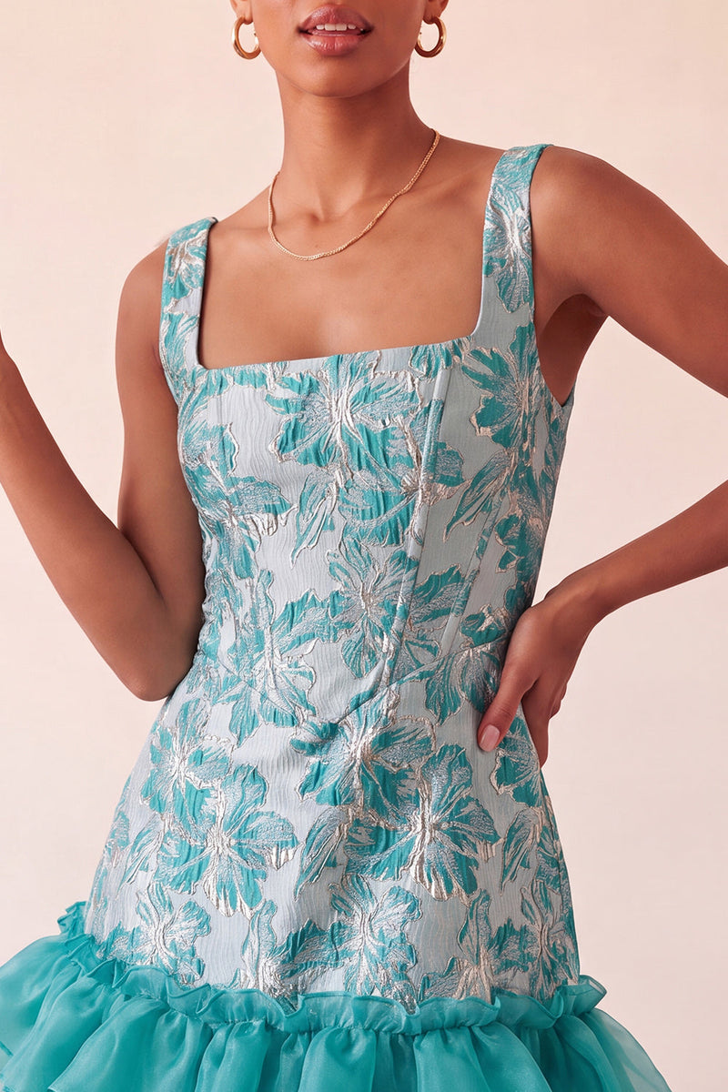 Load image into Gallery viewer, Champagne Jacquard Corset Ruffled A-Line Short Cocktail Dress