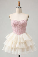 Load image into Gallery viewer, Sage Green Jacquard Tiered Ruffled A Line Short Corset Party Dress