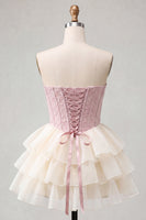 Load image into Gallery viewer, Sage Green Jacquard Tiered Ruffled A Line Short Corset Party Dress