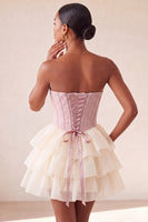 Load image into Gallery viewer, Sage Green Jacquard Tiered Ruffled A Line Short Corset Party Dress