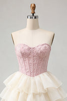 Load image into Gallery viewer, Sage Green Jacquard Tiered Ruffled A Line Short Corset Party Dress