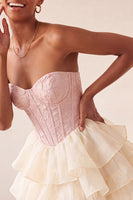 Load image into Gallery viewer, Sage Green Jacquard Tiered Ruffled A Line Short Corset Party Dress