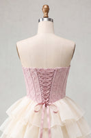 Load image into Gallery viewer, Sage Green Jacquard Tiered Ruffled A Line Short Corset Party Dress
