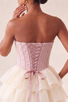 Load image into Gallery viewer, Sage Green Jacquard Tiered Ruffled A Line Short Corset Party Dress
