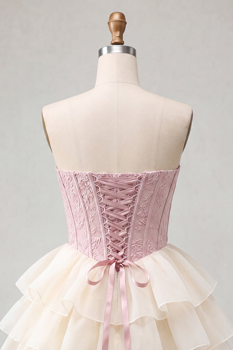 Load image into Gallery viewer, Sage Green Jacquard Tiered Ruffled A Line Short Corset Party Dress