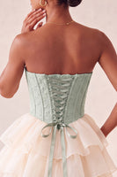 Load image into Gallery viewer, Sage Green Jacquard Tiered Ruffled A Line Short Corset Party Dress