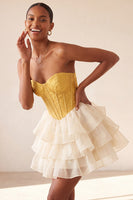 Load image into Gallery viewer, Sage Green Jacquard Tiered Ruffled A Line Short Corset Party Dress
