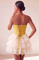 Load image into Gallery viewer, Sage Green Jacquard Tiered Ruffled A Line Short Corset Party Dress