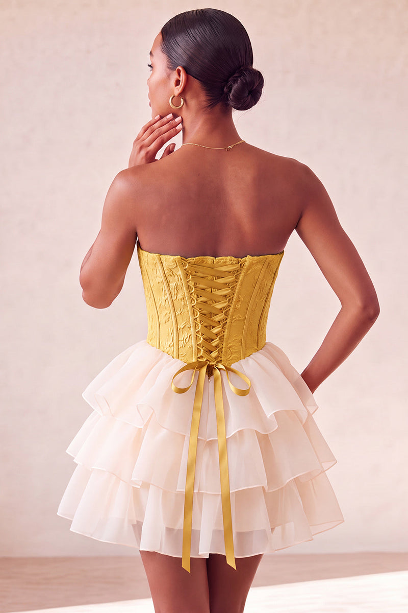 Load image into Gallery viewer, Sage Green Jacquard Tiered Ruffled A Line Short Corset Party Dress