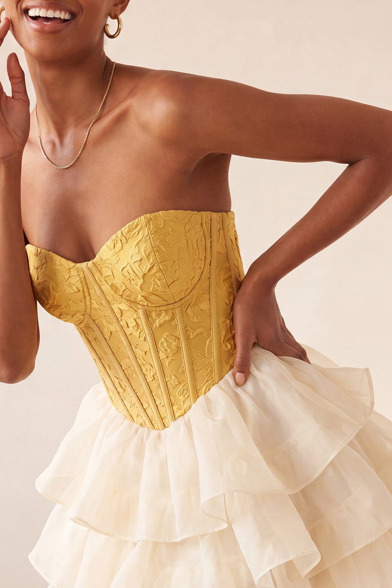 Load image into Gallery viewer, Sage Green Jacquard Tiered Ruffled A Line Short Corset Party Dress