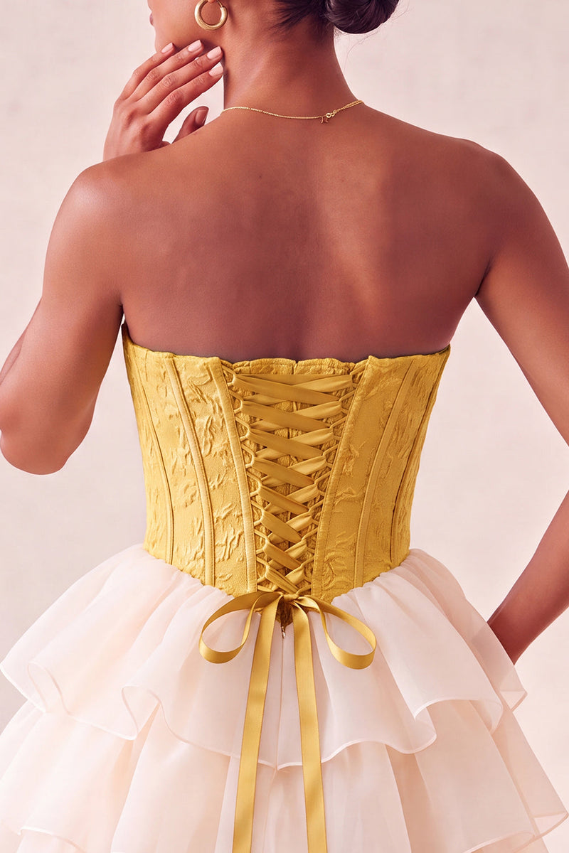 Load image into Gallery viewer, Sage Green Jacquard Tiered Ruffled A Line Short Corset Party Dress
