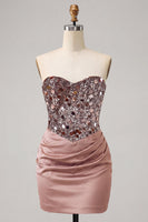 Load image into Gallery viewer, Sparkly Red Sequin Ruched Sweetheart Tight Short Cocktail Dress
