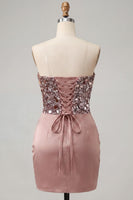 Load image into Gallery viewer, Sparkly Red Sequin Ruched Sweetheart Tight Short Cocktail Dress