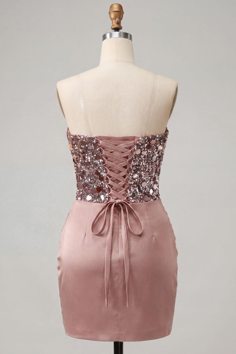 Load image into Gallery viewer, Sparkly Red Sequin Ruched Sweetheart Tight Short Cocktail Dress