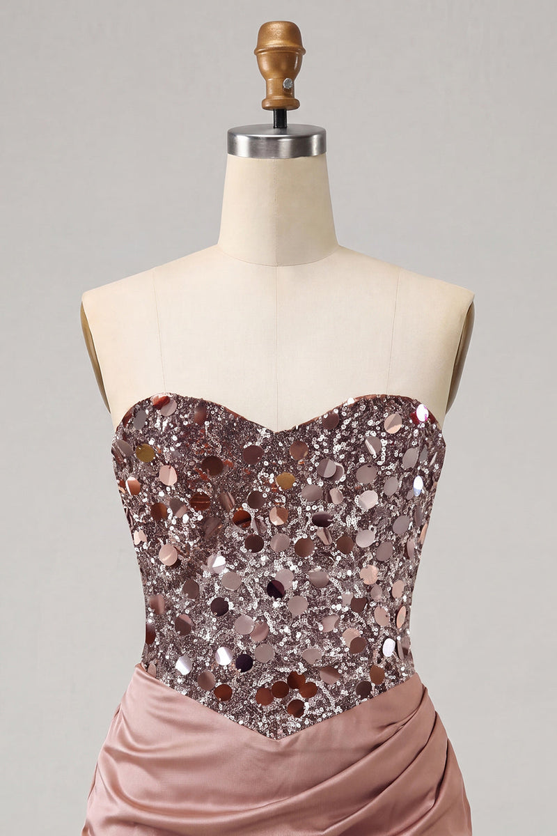 Load image into Gallery viewer, Sparkly Red Sequin Ruched Sweetheart Tight Short Cocktail Dress