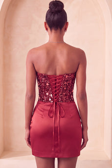Sparkly Red Sequin Ruched Sweetheart Tight Short Cocktail Dress