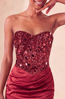 Load image into Gallery viewer, Sparkly Red Sequin Ruched Sweetheart Tight Short Cocktail Dress