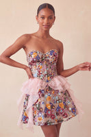 Load image into Gallery viewer, Sparkly Red Floral Corset Sequin Ruffled Short Cocktail Dress