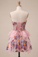 Load image into Gallery viewer, Sparkly Red Floral Corset Sequin Ruffled Short Cocktail Dress