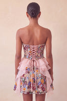 Load image into Gallery viewer, Sparkly Red Floral Corset Sequin Ruffled Short Cocktail Dress