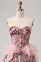 Load image into Gallery viewer, Sparkly Red Floral Corset Sequin Ruffled Short Cocktail Dress