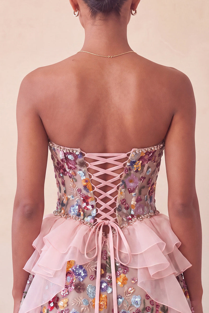 Load image into Gallery viewer, Sparkly Red Floral Corset Sequin Ruffled Short Cocktail Dress