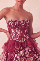 Load image into Gallery viewer, Sparkly Red Floral Corset Sequin Ruffled Short Cocktail Dress