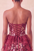 Load image into Gallery viewer, Sparkly Red Floral Corset Sequin Ruffled Short Cocktail Dress
