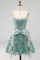 Load image into Gallery viewer, Sparkly Red Floral Corset Sequin Ruffled Short Cocktail Dress
