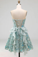 Load image into Gallery viewer, Sparkly Red Floral Corset Sequin Ruffled Short Cocktail Dress