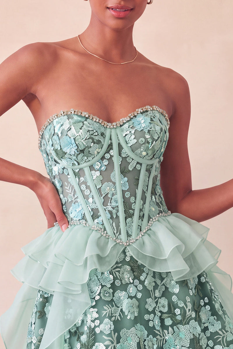 Load image into Gallery viewer, Sparkly Red Floral Corset Sequin Ruffled Short Cocktail Dress