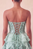 Load image into Gallery viewer, Sparkly Red Floral Corset Sequin Ruffled Short Cocktail Dress