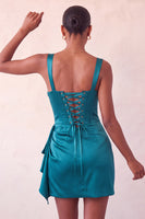 Load image into Gallery viewer, Champagne Satin Beaded Tight Short Corset Cocktail Dress with Sash