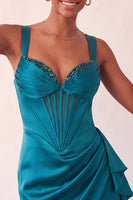 Load image into Gallery viewer, Champagne Satin Beaded Tight Short Corset Cocktail Dress with Sash