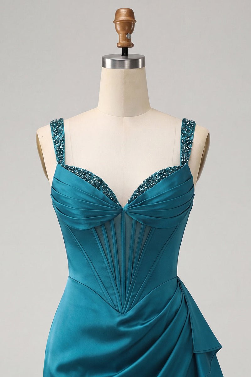 Load image into Gallery viewer, Champagne Satin Beaded Tight Short Corset Cocktail Dress with Sash