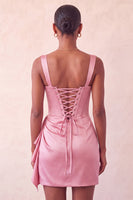 Load image into Gallery viewer, Champagne Satin Beaded Tight Short Corset Cocktail Dress with Sash