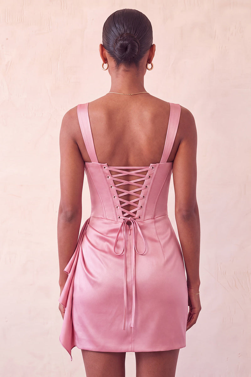 Load image into Gallery viewer, Champagne Satin Beaded Tight Short Corset Cocktail Dress with Sash
