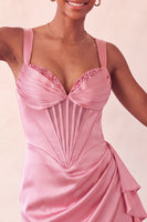 Load image into Gallery viewer, Champagne Satin Beaded Tight Short Corset Cocktail Dress with Sash