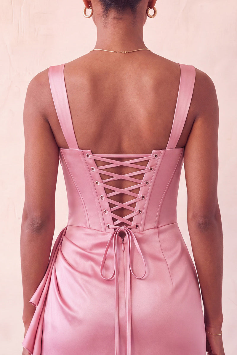 Load image into Gallery viewer, Champagne Satin Beaded Tight Short Corset Cocktail Dress with Sash