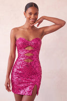 Load image into Gallery viewer, Sparkly Silver Sequin Keyhole Tight Short Homecoming Dress with Slit
