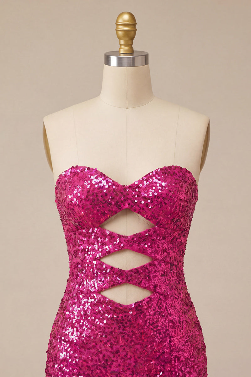 Load image into Gallery viewer, Sparkly Silver Sequin Keyhole Tight Short Homecoming Dress with Slit