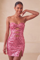 Load image into Gallery viewer, Sparkly Silver Sequin Keyhole Tight Short Homecoming Dress with Slit